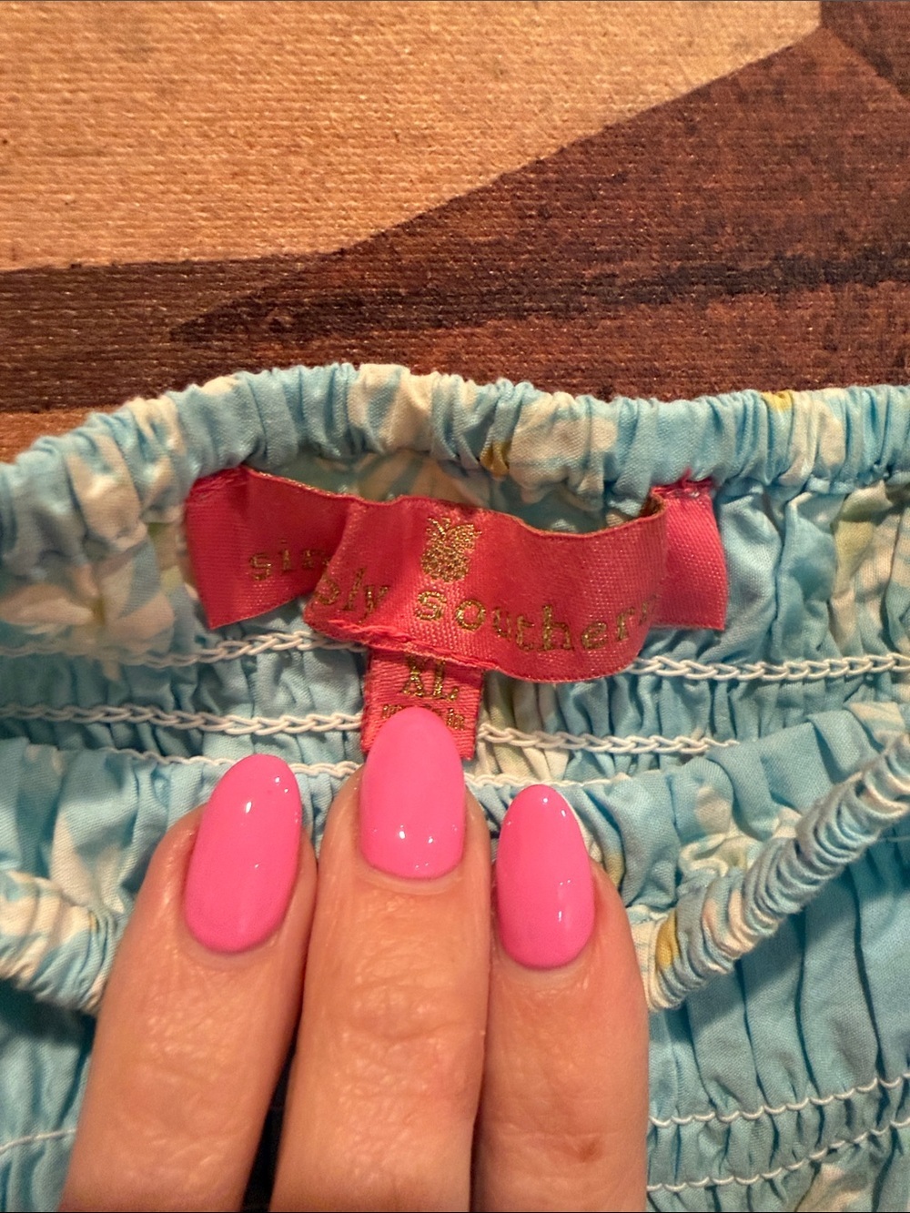 Smocked Square-Neck Puff Sleeve Top - Light Blue Daisy Simply Southern xL - Picture 2 of 5